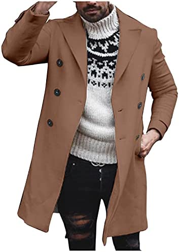 NRUTUP Men's Trench Woolen Coat Winter Stylish Long Slim Fit Luxury Wool Blend Topcoat Business Down Jacket with Pocket