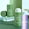 Nhsnt Green Tea Purifying Stick Mask Oil Control Anti-Acne Eggplant Solid Fine,Facial Detox Mud Mask,Deep Cleaning Mask,Carrying Out at Home,Travel,Business Trip (Green B + Purple B)