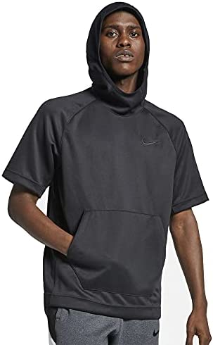 Nike Men's Dry Spotlight Basketball Dri Fit Short Sleeve Hoodie (Black/White, Medium)