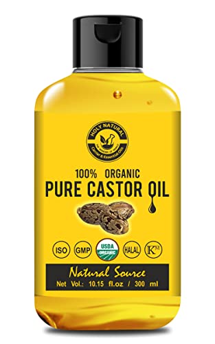 Organic Pure Castor Oil (10.15 fl oz / 300 ml) USDA Certified Cold-Pressed, 100% Pure, No GMO, NO Heat treatment, Hexane Free Castor Oil - Moisturizing & Healing, For Dry Skin,Hair Growth, Massage,Lash Growth