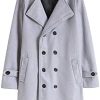 PEGONE Men's Trench Coat Wool Blend Slim Fit Top Coat Solid Color Button Mid-Length Business Overcoat