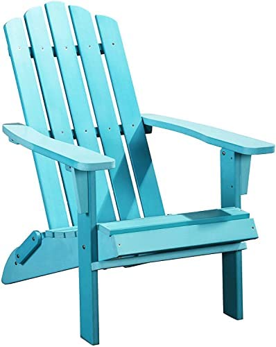 POLYTEAK Folding Adirondack Chair, Premium Poly Lumber, All Weather Resistant, Outdoor Patio Furniture, Plastic Adirondack Chairs for Patio Garden Firepit, Classic Collection (Blue)