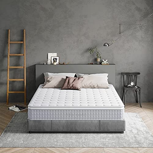 Queen Mattresses, Vesgantti 10 Inch Innerspring Hybrid Queen Size Mattress Pressure Relief Pocket Spring Queen Bed Mattress in a Box with Breathable Foam and Knitted Fabric, Medium Firm, CertiPUR-US