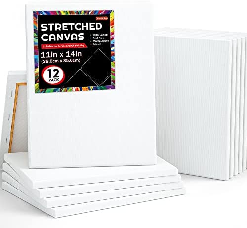 Shuttle Art Stretched Canvas, 12 Pack 11 x 14 Inch Canvases for Painting, 100% Cotton, Primed White, Premium Painting Canvas for Beginners and Artists for Acrylic, Oil, Acrylic Pouring Painting