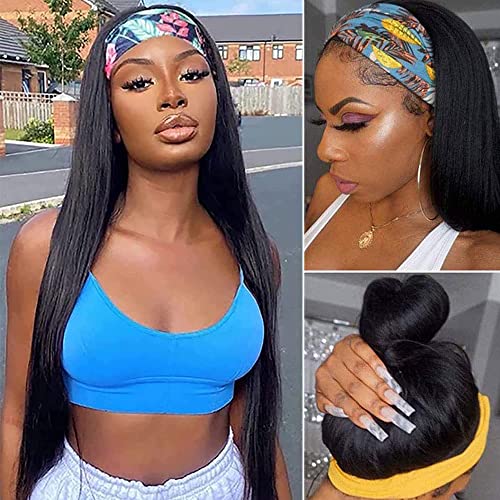 Straight Headband Wigs Human Hair None Lace Front Wigs for Black Women Glueless Brazilian Virgin Hair Machine Made Human Hair Wig (straight headband wig 22inch)