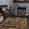 Trout Fishing Novelty Lodge Pattern Ivory Rectangle Area Rug, 5' x 7'