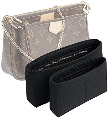 Vercord Felt Purse Organizer Insert Pochette Handbag Insert Bag in Bag for Multi Pochette Accessories Add Zipper Pocket Black