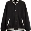 Verdusa Women's Button Up Striped Pocketed Long Sleeve Coat Bomber Jacket