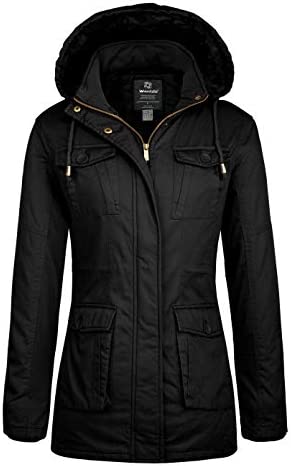 Wantdo Women's Winter Parka Coat Sherpa Lined Warm Cotton Jacket with Removable Hood