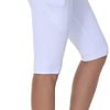 Wjustforu Women Bike Shorts V Cross Waist Knee Length Leggings with Pockets Compression Spandex Capri for Yoga Gym Running