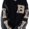 Women Oversized Bomber Jacket Y2k Vintage Long Sleeve Harajuku Baseball Coat E-girl Embroidery Casual Top Streetwear