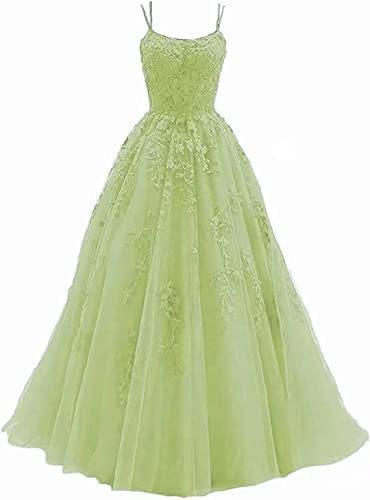 Women's Tulle Prom Dresses 2022 Ball Gowns Lace Appliques Formal Evening Gown