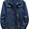 XUETON Mens Classic Denim Jacket Turn-down Collar Solid Long Sleeve Jackets Fashion Button Down jean Coats