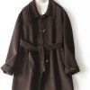 Yihuaqun Woman 100% Wool Coat Spring Wool Belt Double Sided Wool Overcoat for Lady
