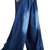 chouyatou Women's Distressed High Elastic Waist Wide Leg Flowy Denim 90s Jeans Palazzo Pants