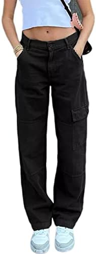 hathne Women's High Waist Denim Jeans Casual Multi Pockets Cargo Pants