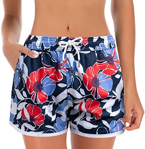 techcity Women's Swim Shorts Quick Dry Board Short Drawstring Swimwear Beach Shorts Summer Casual Bottom with Pockets