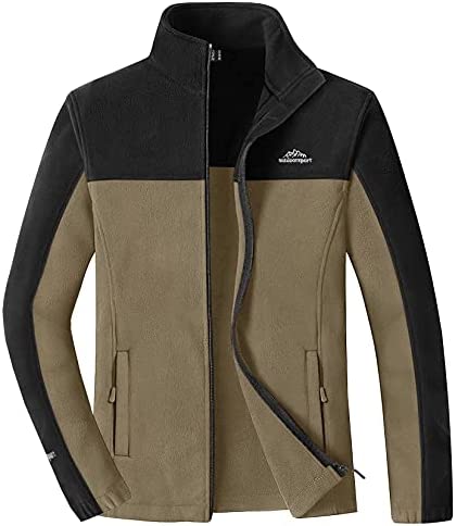 MAGCOMSEN Men's Fleece Jacket Full Zip Stand Collar Windproof Windbreaker Fall Winter Jacket with Pockets