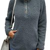 AKEWEI Women Faux Fleece Sweatshirt Fuzzy Button Pullover Coat with Pocket