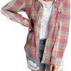 KIRUNDO Women's Long Sleeve Plaid Hoodies Jacket Shirts Casual Loose Button Down Shacket Jacket Coat Blouse Tops