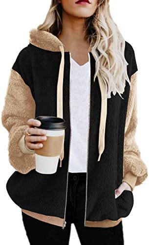 ETCYY NEW Womens Long Sleeve Fuzzy Fleece Leopard Print Oversized Hoodies Coat Zip Up Faux Shearling Cardigan Jacket