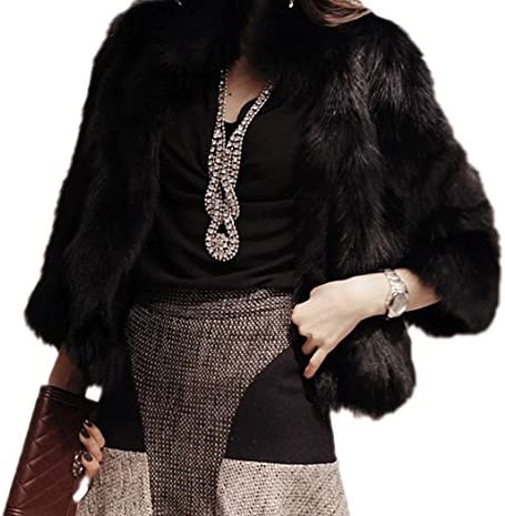 GESELLIE Women's Elegant Short Faux Fur Coat Winter Warm Fur Jacket Overcoat Outerwear