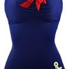 COCOSHIP Women's 50s Retro Navy Blue Nautical One Piece Maillot Anchors Away Swimsuit(FBA)