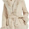 Bellivera Faux Suede Leather Coat Women Fall and Winter Fashion Hood Jacket with Fur Collar