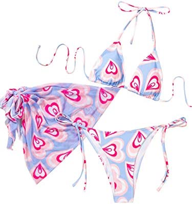 SOLY HUX Women's Tie Dye Wrap Bikini with Mesh Beach Skirt 3 Piece Swimsuits Bathing Suits