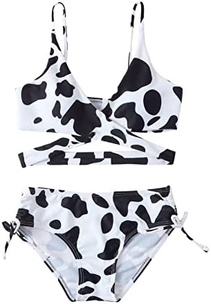 Milumia Girl Cute Cow Print Criss Cross Bikini Wrap Knot Side Swimsuit Bathing Suit