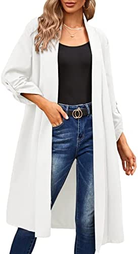 Gevomir Cardigan for Women 3/4 Sleeve Lapel Open Front Work Office Solid Split Oversized Long Blazer Jackets