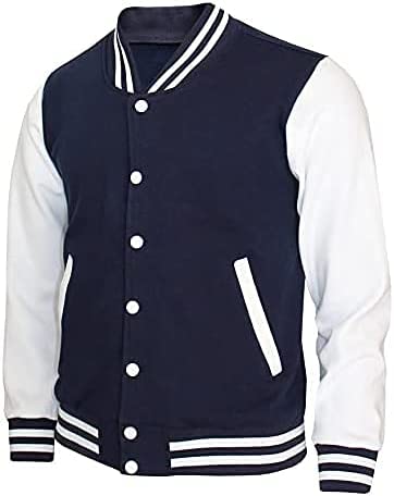 Men's Stylish Color Contrast Long Sleeves Varsity Jacket Mens Letterman jacket - Varsity Baseball Men Bomber Jackets (Navy, s) (Jacketory-Navy-1)