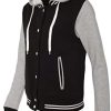Move U Women's Gray & Black Snap Front Varsity Bomber Jacket with Hood