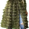 LROSEY Plus Size Ruffle Patchwork Bomber Jacket Trench Coat Dress for Women