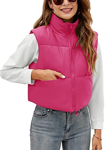 AKEWEI Women's Winter Crop Vest Warm Sleeveless Coat Jacket Lightweight Puffer Gilet Outerwear with Pocket