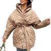 BTFBM Women Button Down Quilted Jacket Coat Winter Fashion Belted Removable Padded Hood Puffer Outerwear With Pockets