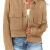 Women's Cropped Jackets Shacket Button Down Long Sleeve Collared Casual Coat Jacket With Pockets
