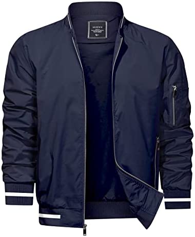 HIJEWE Men's Bomber Jacket Casual Lightweight Windbreaker Softshell Fashion Varsity Outwear Outdoor Windproof Golf Coat