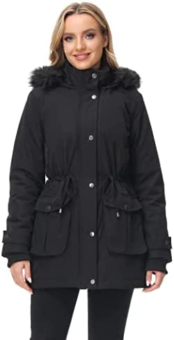 Royal Matrix Women's Winter Warm Parka Jacket Hooded Mid-length Windbreaker Faux-fur Lined Jackets with Coated Pockets