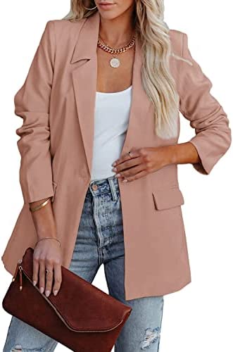 PRETTYGARDEN Women's Casual Blazers Long Sleeve Open Front Button Work Office Blazer Jacket with Pockets