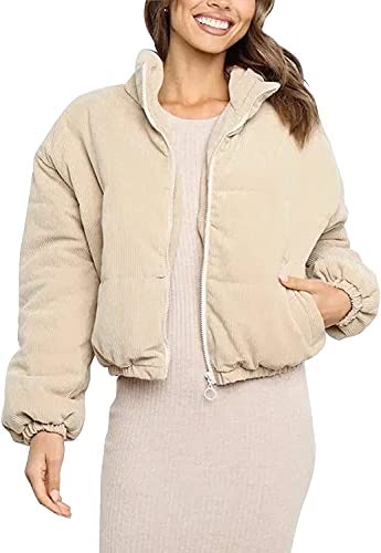 2021 Women's Corduroy Puffer Jacket Bomber Fashion Corduroy Winter Coats Short Outerwear