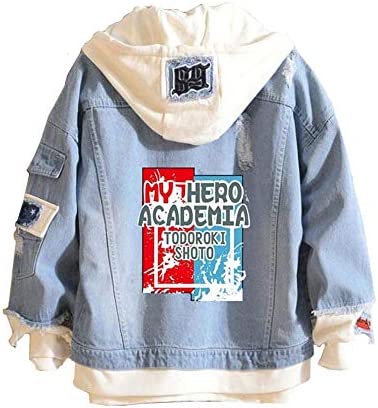 Anime Hero Denim Jacket Graphic Prited Hoodie Cosplay Unisex Anime Coat Cosplay Jacket for Men Women