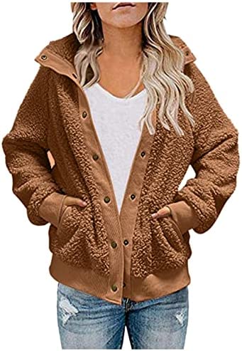 Aniwood Winter Jackets for Women, Women Oversized Solid Coat Sherpa Faux Fur Jackets Button Casual Sweatshirts Outwear