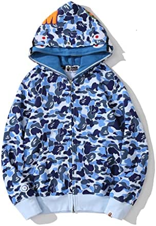 Bape Hoodies for Men Women Full Face Zip Up Hoodie Unisex Trendy Camo Shark Ape Jacket Casual Double Hooded Sweatshirts
