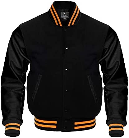 Baseball Jacket Varsity Letterman Jackets Genuine Leather Sleeves & 37 Team Colors Original Wool