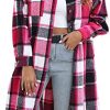 Beaully Women's Long Flannel Plaid Shacket with Side Pocket Lapel Long Sleeve Button Down Shirt Jacket Coat