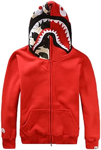 Boy's Bape Shark Camo Big Mouth Hoodie Full Zip Sweatshirts Hip-Hop Jacket for Teenagers