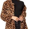 CNC STYLE Women's Leopard Faux Fur Long Sleeve Winter Coat Flutty Top Jacket Outerwear with Pocket