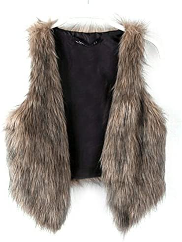 Dikoaina Fashion Women Faux Fur Waistcoat Short Vest Jacket Coat Sleeveless Outwear