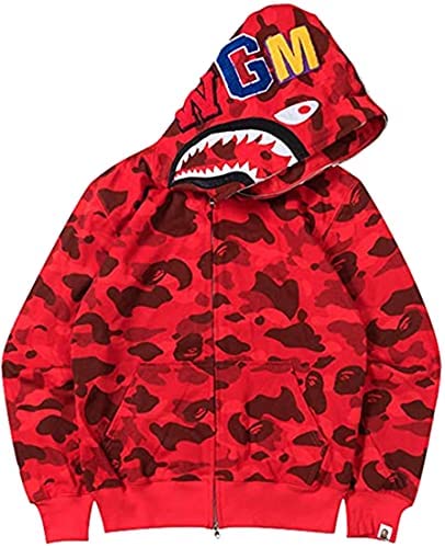 EUDOLAH Boys Shark Ape Bape Hoodie Camo Print Cotton Sweater Casual Loose Zip Hoodie Jacket For Girls